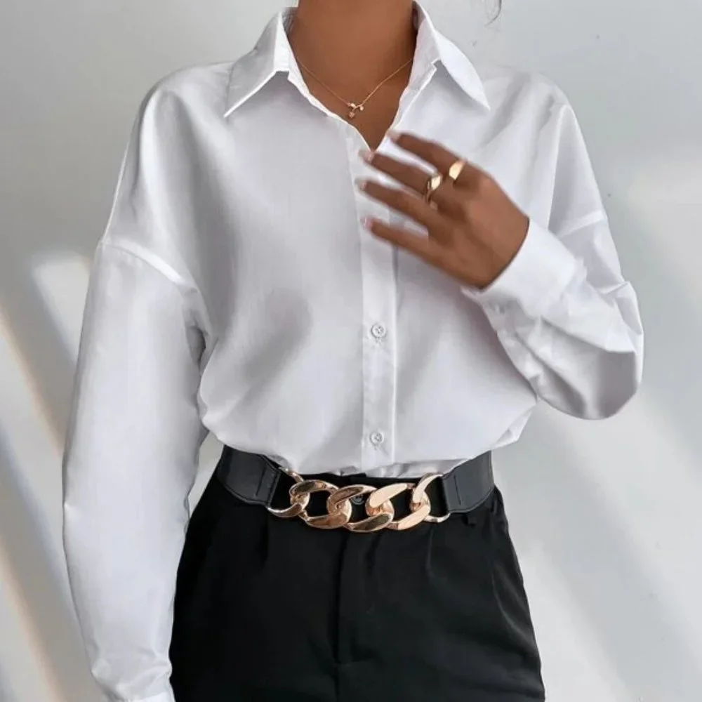Preppy White Button down Oversized Boyfriend Top - Picture 4 of 8